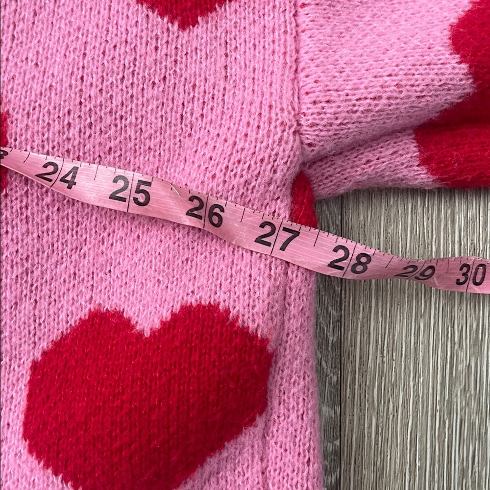 BiBi Pink and red heart Knit Sweater thick cardigan size xl Valentine’s Day love - Picture 6 of 7